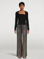 Sequin-Embellished Wide-Leg Knit Pants