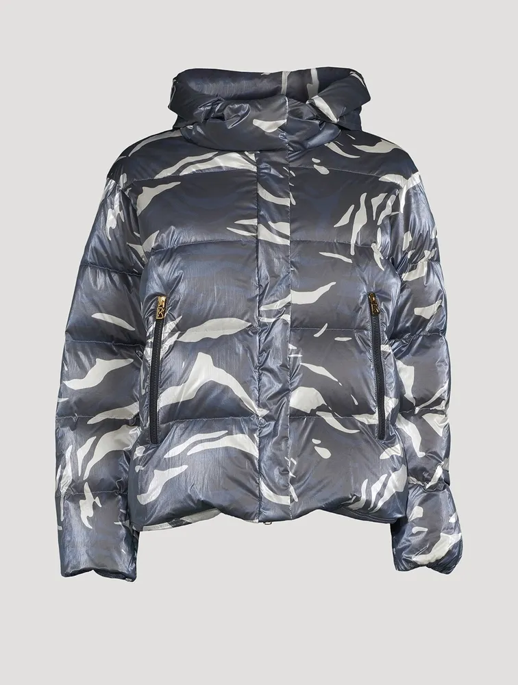 Evelia-D1 Foil Down Jacket Wave Print