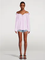 Off-The-Shoulder Shirt Pinstripe Print