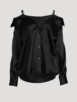Off-The-Shoulder Silk Charmeuse Shirt