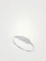 Magnipheasant 18K White Gold Open Feather Bracelet With Pavé Diamonds