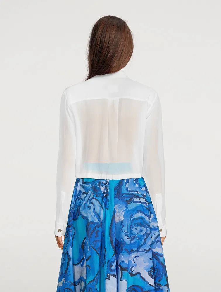 Cropped Silk Drawstring Shirt