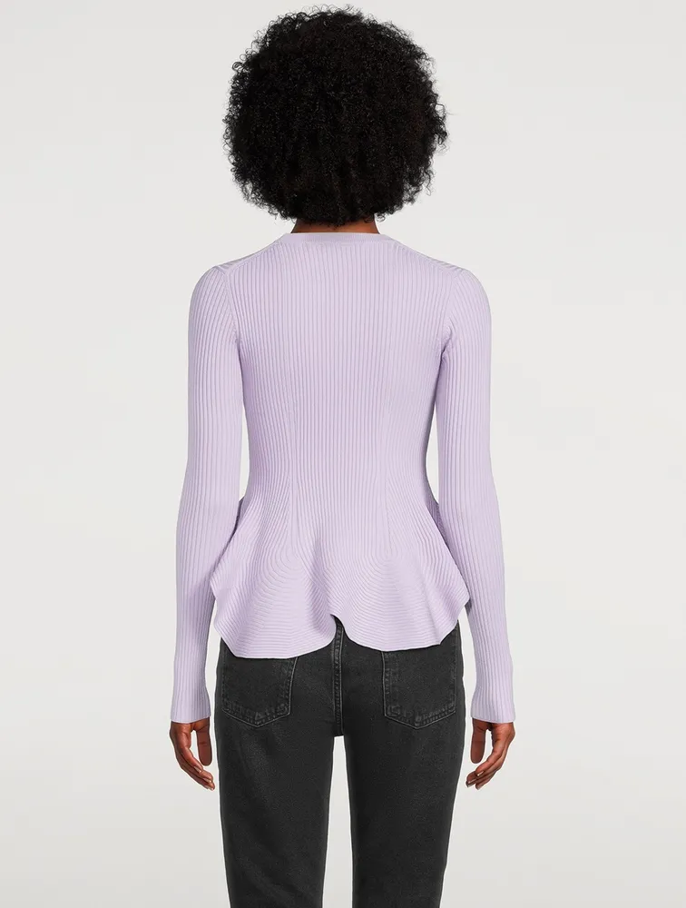 Rib-Knit Fluted Peplum Sweater