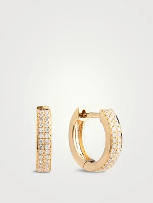 18K Gold Two-Row Huggie Earrings With Diamonds