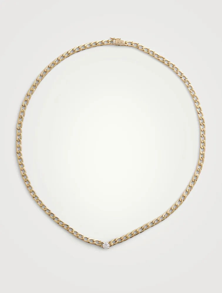 18K Gold Chain Link Choker With Round Diamond