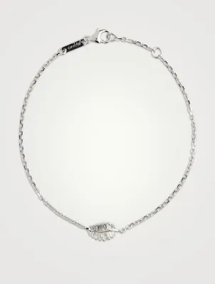 18K Gold Small Palm Leaf Chain Bracelet With Diamonds