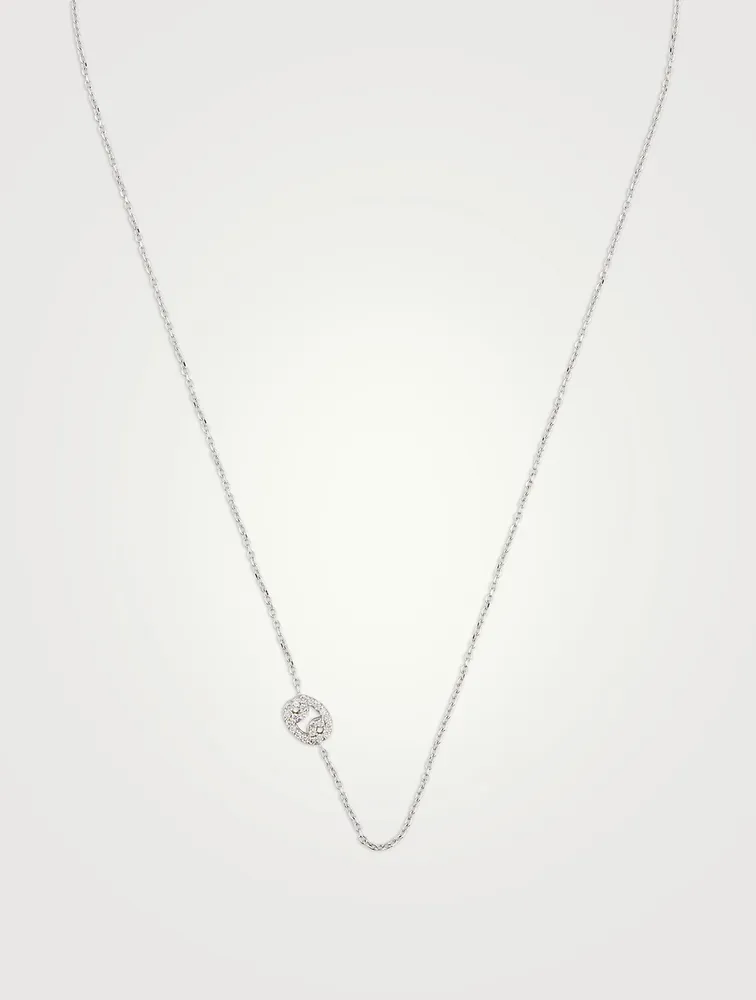 Love Letter 14K White Gold Cancer Pavé Zodiac Necklace With Diamonds