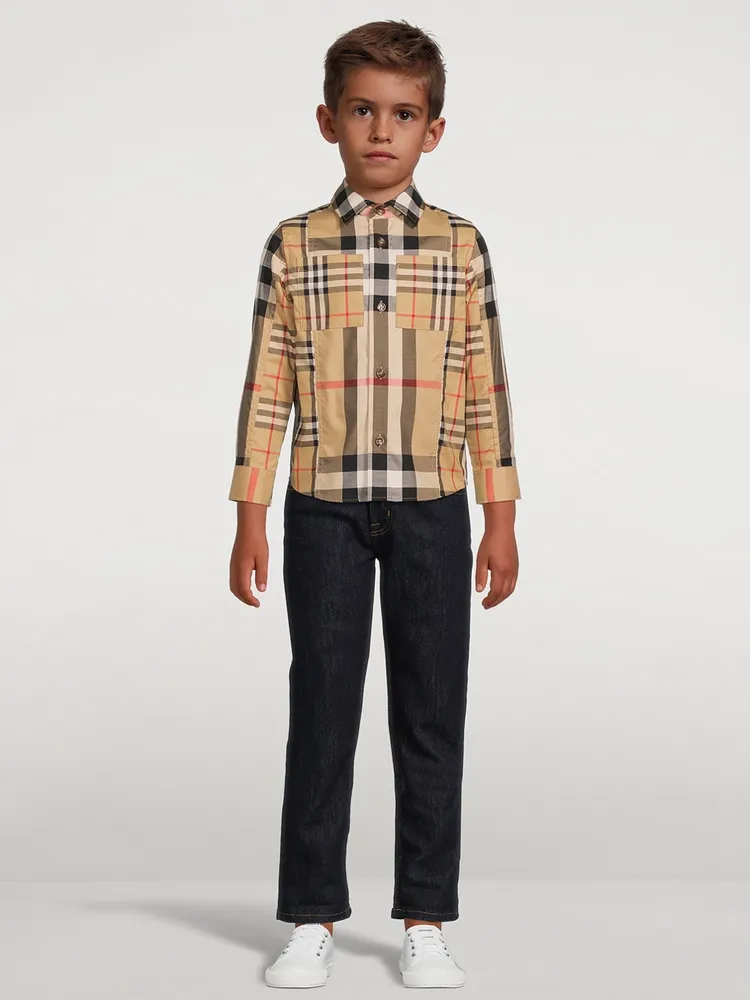 Patchwork Check Stretch Cotton Shirt
