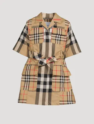 Patchwork Check Stretch Cotton Shirt Dress
