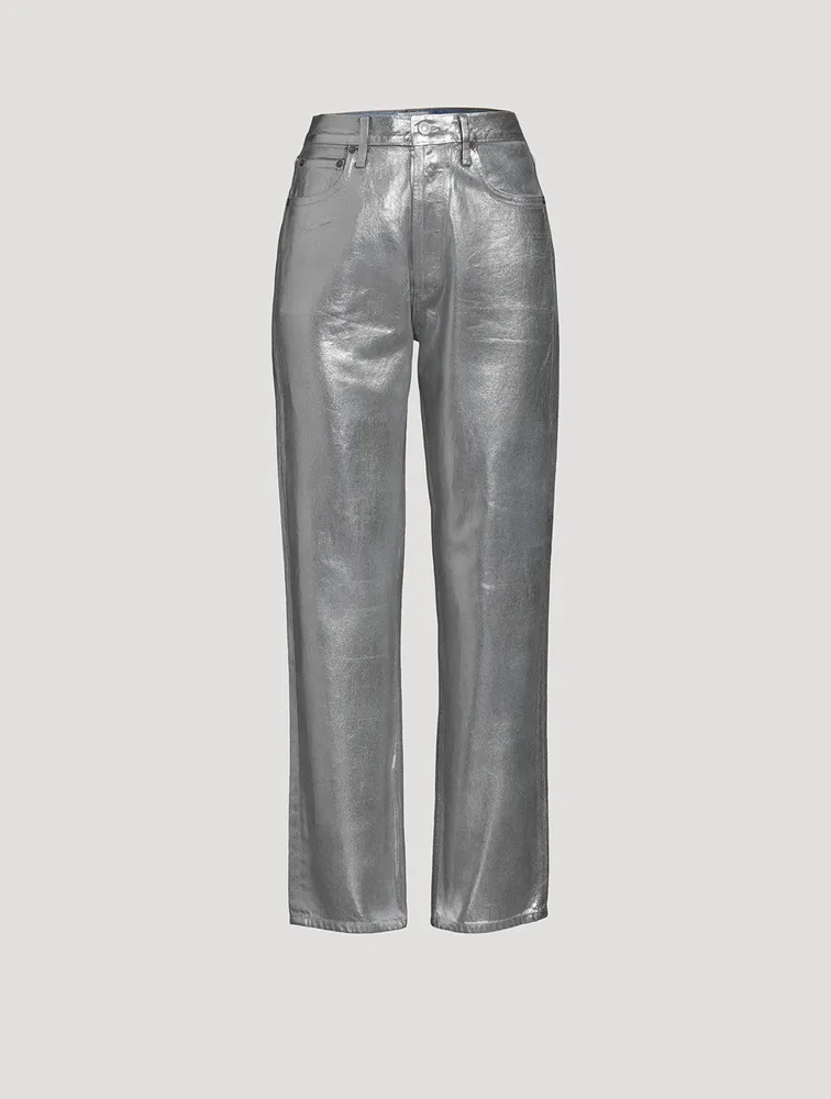 90s Metallic Pinch Waist Straight Jeans