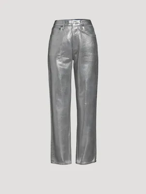 90s Metallic Pinch Waist Straight Jeans