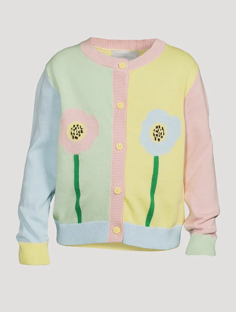 Cotton Cardigan With Flower Intarsia