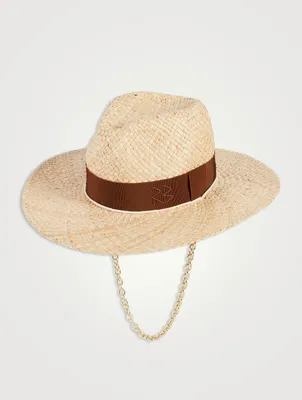 Chain Strap Straw Fedora Hat