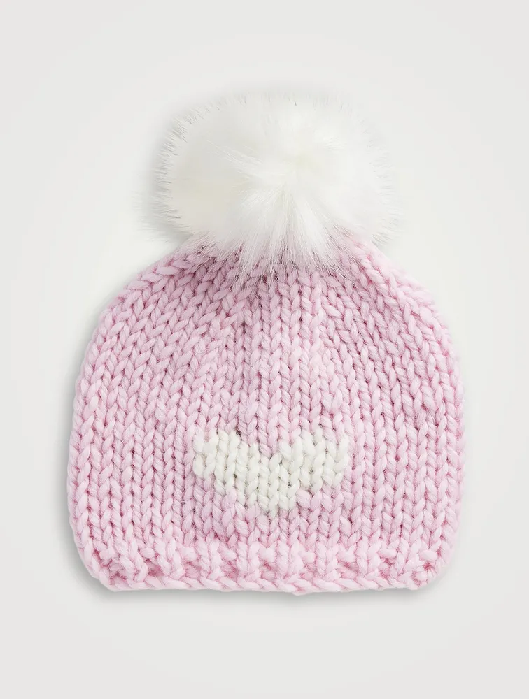Kids Wool Beanie With Faux Fur Pom