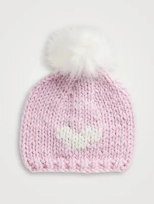 Kids Wool Beanie With Faux Fur Pom