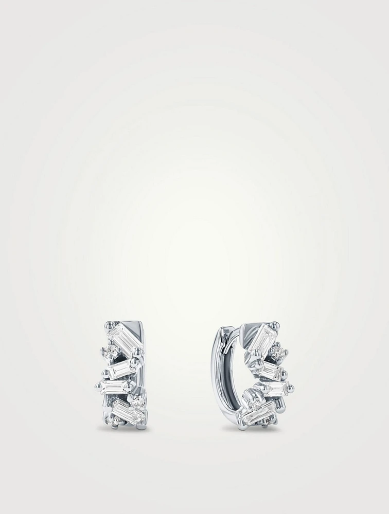 18K Gold Frenzy Diamond Huggie Hoop Earrings