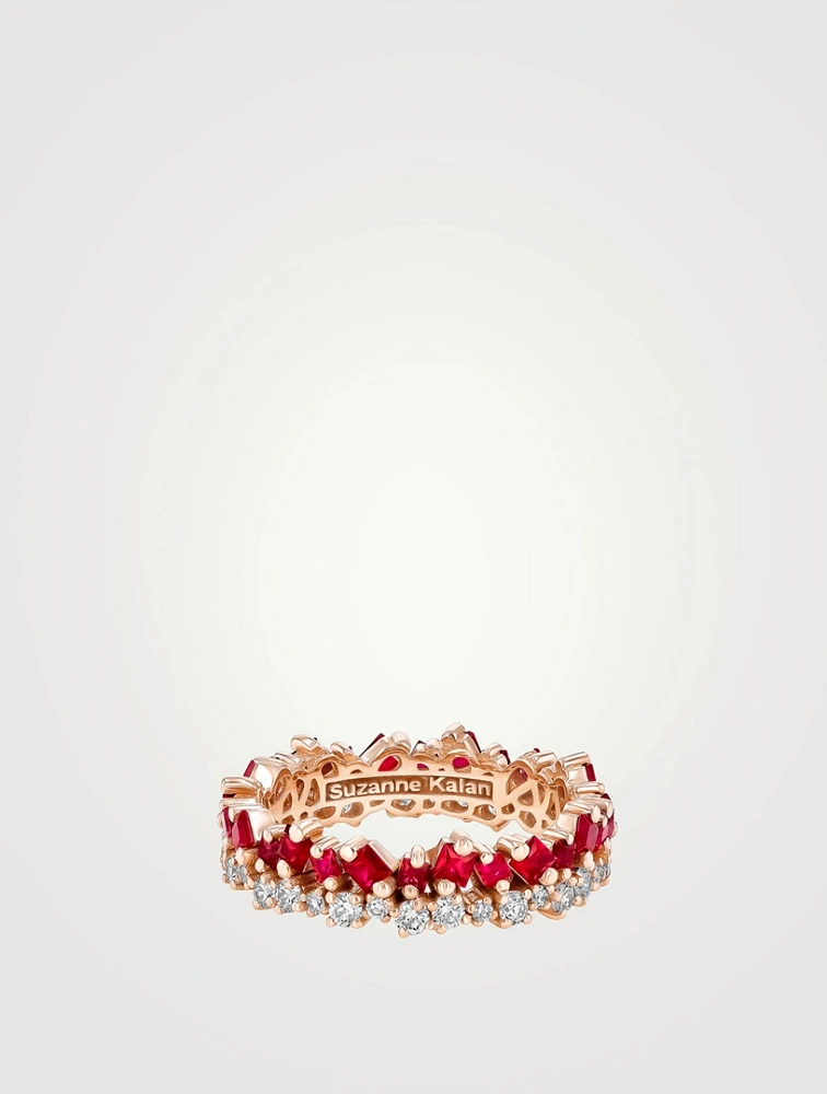 18K Rose Gold Princess Short Stack Ruby Eternity Band