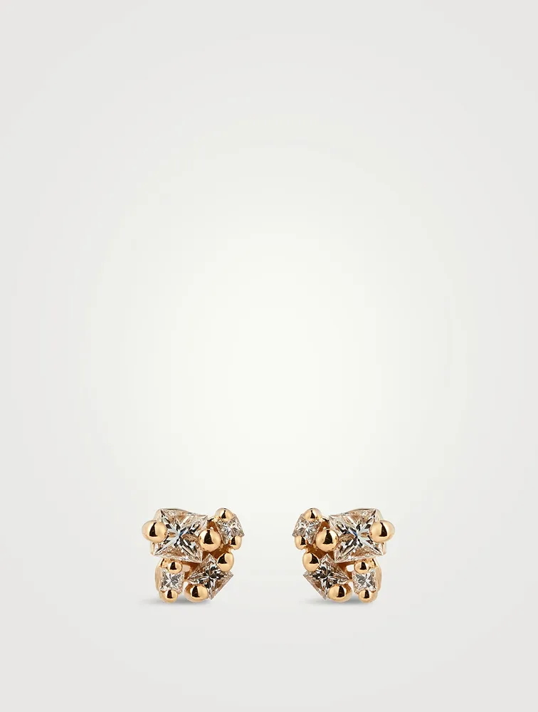 18K Gold Stud Earrings With Diamonds