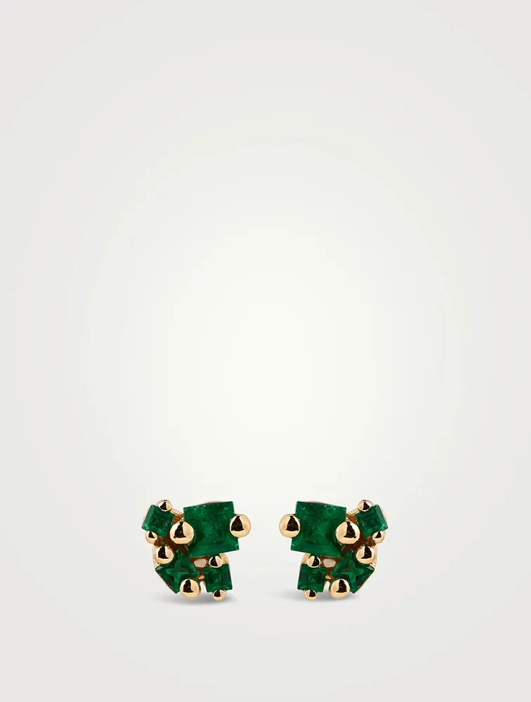 18K Gold Stud Earrings With Emeralds
