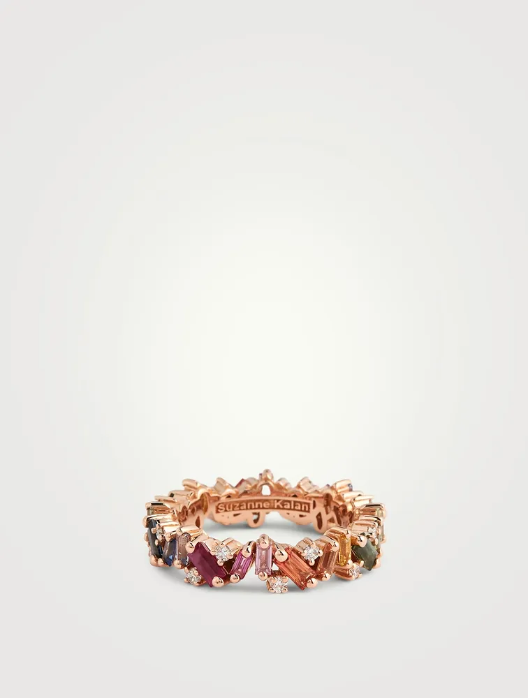 Rainbow Fireworks 18K Rose Gold Frenzy Eternity Band With Sapphires And Diamonds