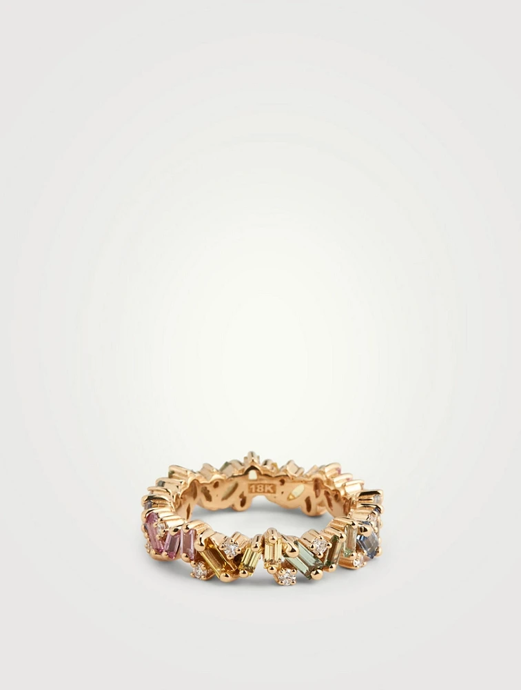Pastel Fireworks 18K Gold Frenzy Eternity Band Ring With Sapphires And Diamonds