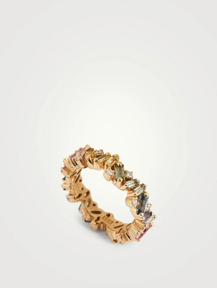 Pastel Fireworks 18K Gold Frenzy Eternity Band Ring With Sapphires And Diamonds