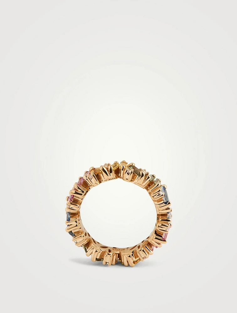 Pastel Fireworks 18K Gold Frenzy Eternity Band Ring With Sapphires And Diamonds