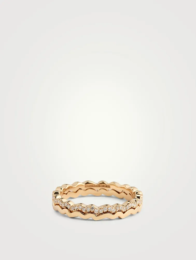 18K Gold Wave Eternity Ring With Diamonds
