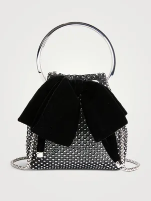 Bon Bon Crystal Mesh Clutch With Velvet Bow