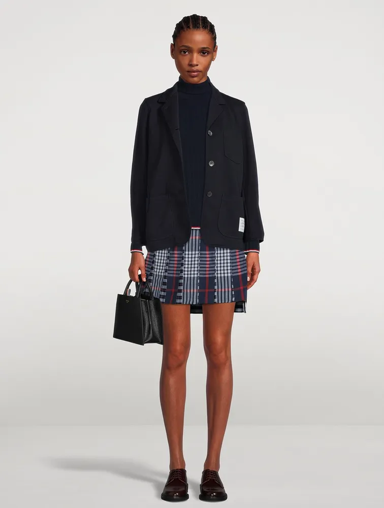 Cotton Dropped Back Pleated Mini Skirt Check Print