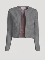 Wool Cable Knit Crewneck Cardigan