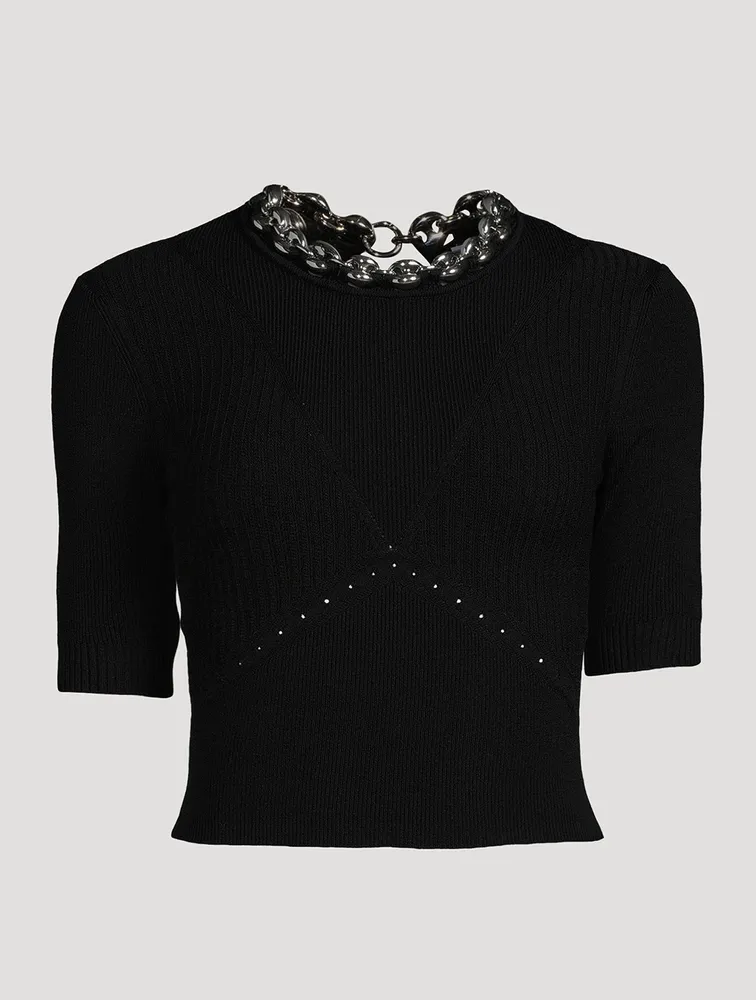 Chain-Trimmed Cropped Sweater