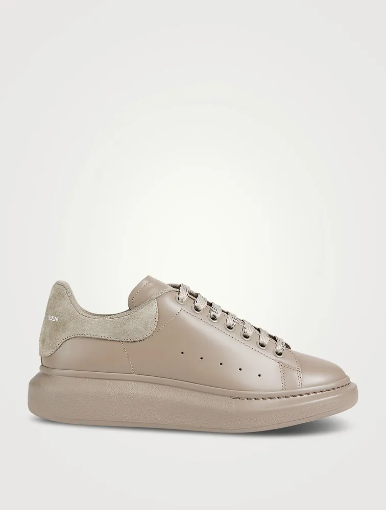 Oversized Leather Sneakers With Suede Heel