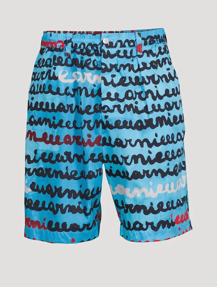 Cotton Poplin Shorts Logo Print