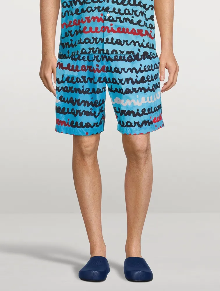 Cotton Poplin Shorts Logo Print