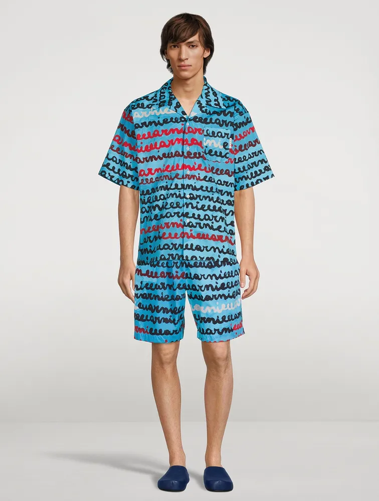 Cotton Poplin Shorts Logo Print