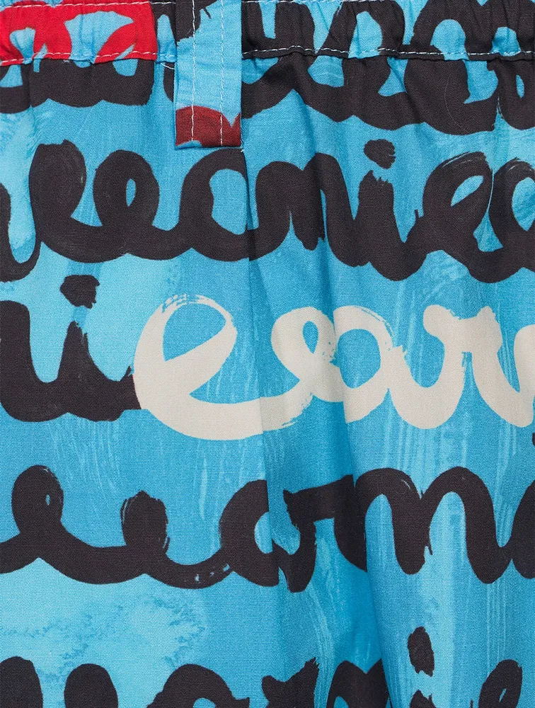 Cotton Poplin Shorts Logo Print