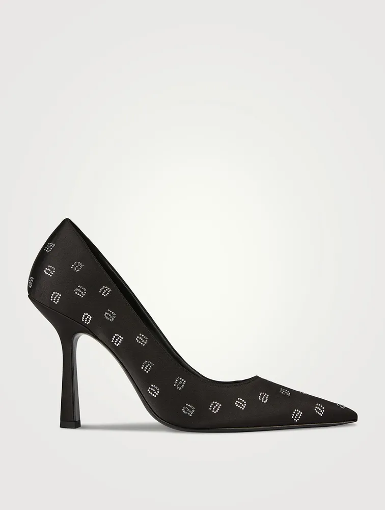 Delphine Crystal Logo Satin Pumps