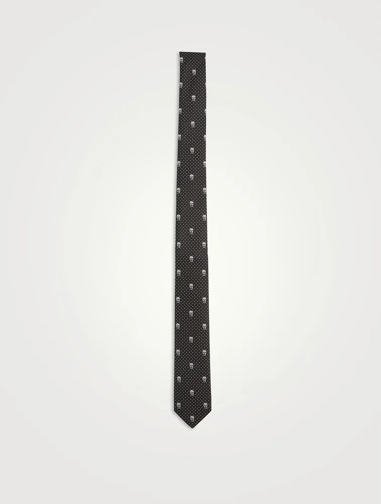 Polka Dot Silk Tie With Skull
