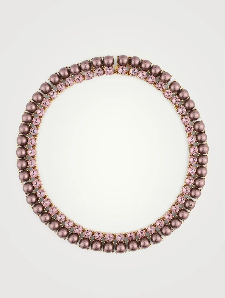 Crystal And Faux Pearl Choker Necklace