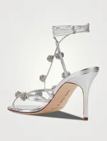 Elsaka Metallic Leather Ankle-Tie Sandals