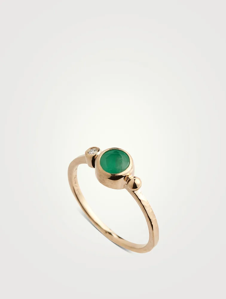 Dew Drop 14K Gold Bonheur Ring With Emerald And Diamond