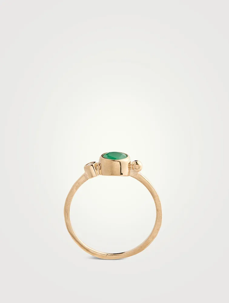 Dew Drop 14K Gold Bonheur Ring With Emerald And Diamond