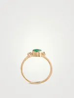 Dew Drop 14K Gold Bonheur Ring With Emerald And Diamond