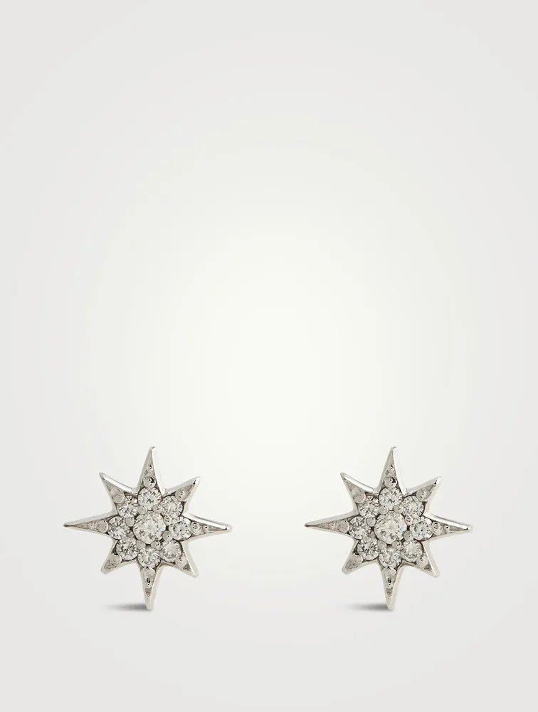 Aztec 14K Gold North Star Stud Earrings With Pavé Diamonds