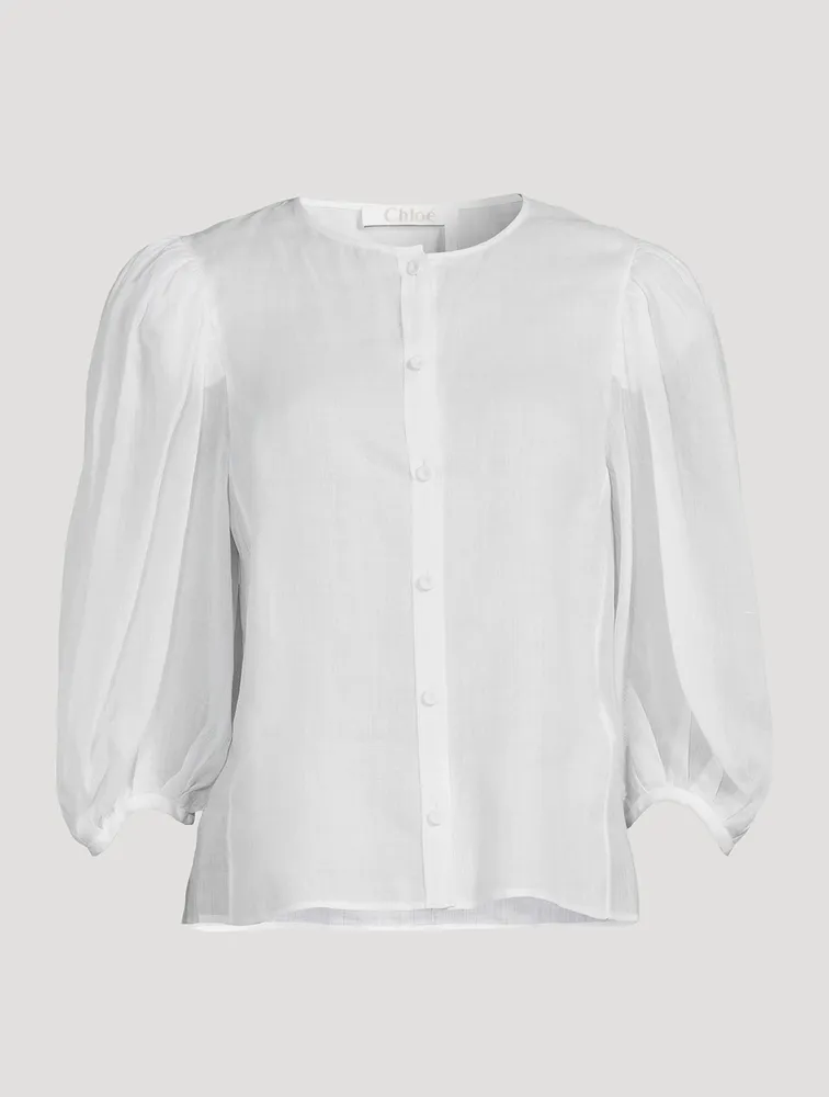 Puff-Sleeve Ramie Blouse