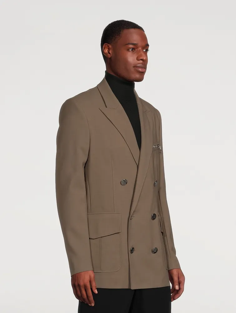 Nylon And Cotton Double-Breasted Jacket