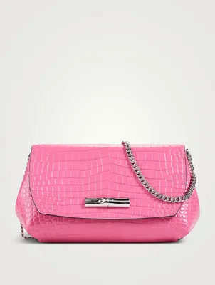 XS Roseau Croc-Embossed Leather Clutch