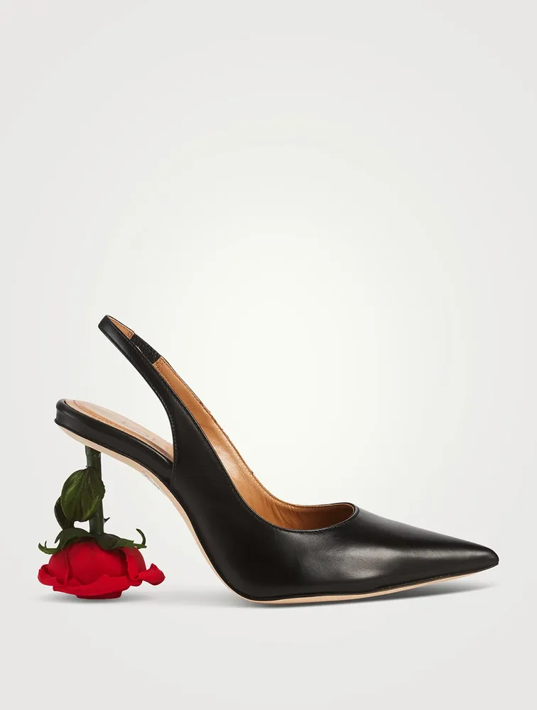 Rose Heel Leather Slingback Pumps