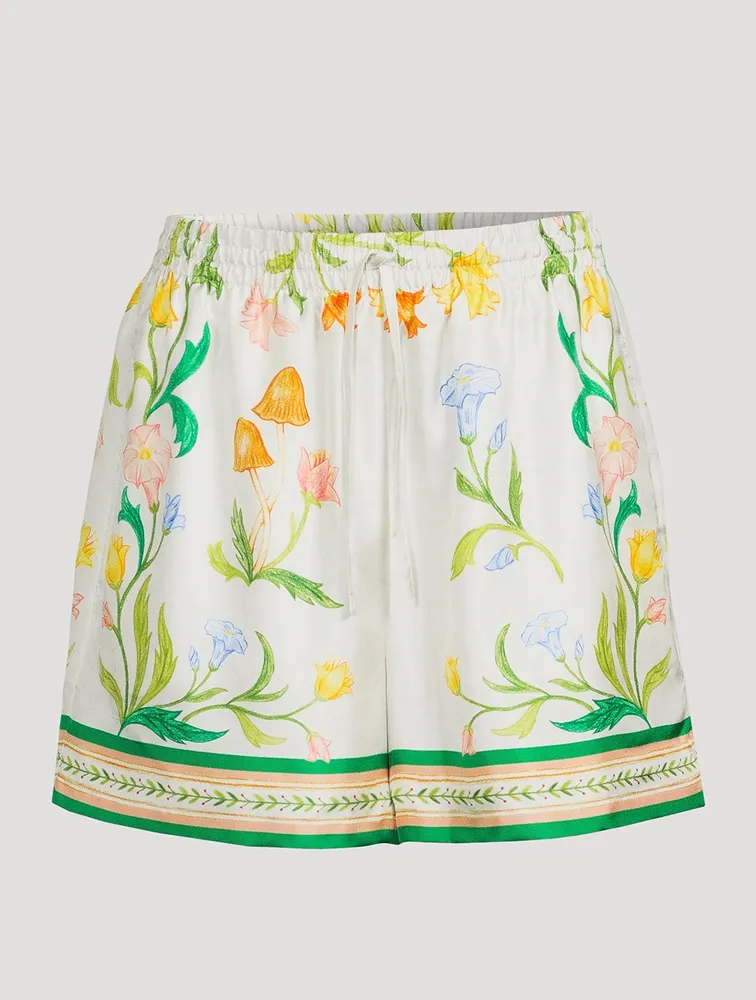 L'Arche Fleurie Silk Shorts